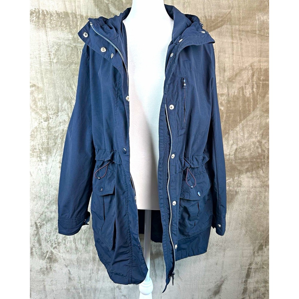 J.Crew Perfect Lightweight Jacket Navy Rain Hooded Coat Womens Size Med